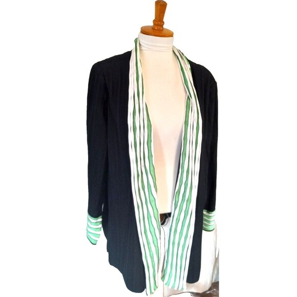 Ming Wang Black Open Front Cardigan with Green/White Trim Size 2X NEW WITH TAGS - Picture 3 of 8